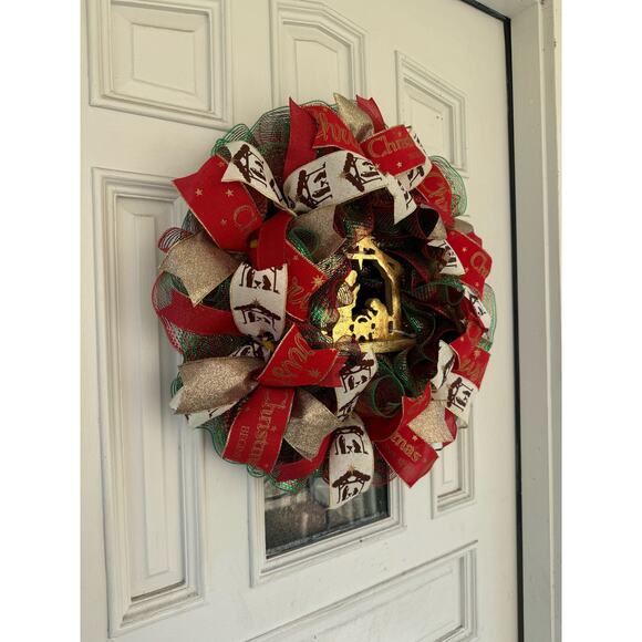 Nativity Scene Manger Christmas Wreath Christs Birth Rustic Holiday Decor xxx - Picture 3 of 7